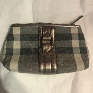 * Burberry Silver Fabric/Leather Makeup Case/Clutch*